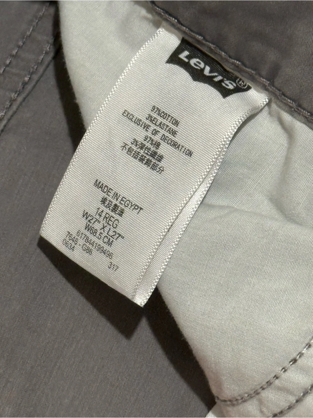 Levi's Kids Slim Straight Chinos in Gray Size 14